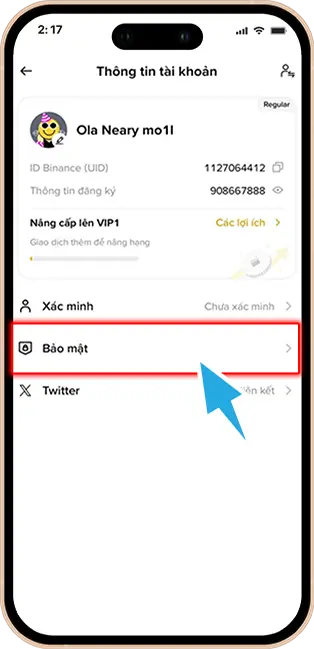 Bước 3: Ấn chọn mục Bảo mật
